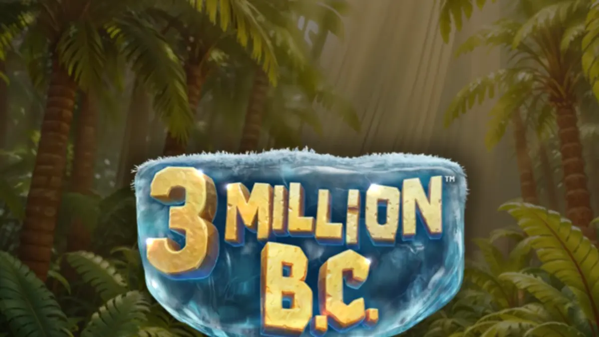 Interface do jogo de slot 3 Million B.C. com temática pré-histórica e roda de jackpot.